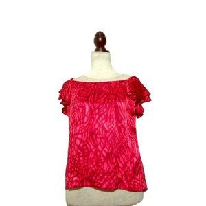 Banana Republic Pink & Red Silk Cap Sleeve Top XS | Barbiecore